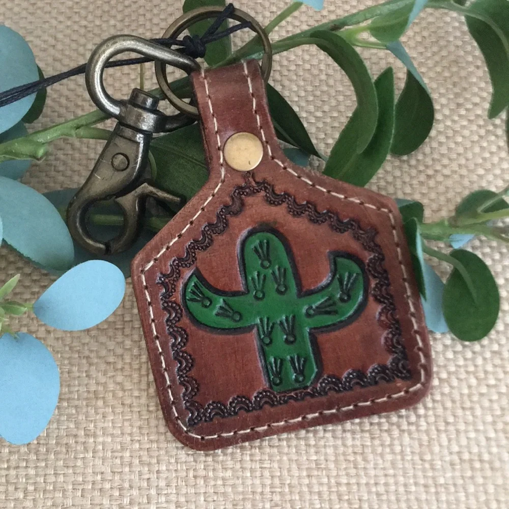 NWT Myra Bag Succulent Hand-Tooled Leather Key Fob Key Chain Bag Charm
